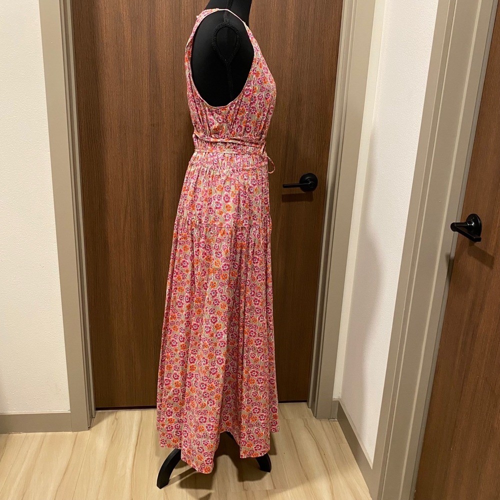 J. CREW Pink Floral Tie-Waist Halter Midi Dress L Liberty Ellie Organic Cotton - Picture 6 of 16